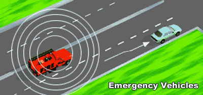 Diagram showing how to yeild to an  emergecny vehicle.